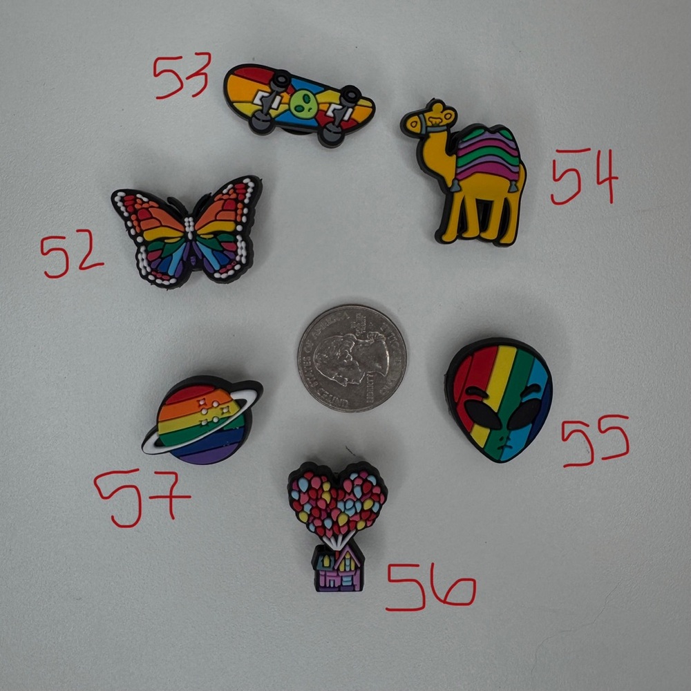 Rainbow Pride Shoe Charms Set of 6, Alien Strange Spacey Camel